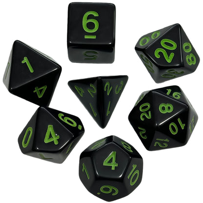 Acrylic Dice Solid Black with Colorful Inked Polyhedral DnD D&D Dice Set