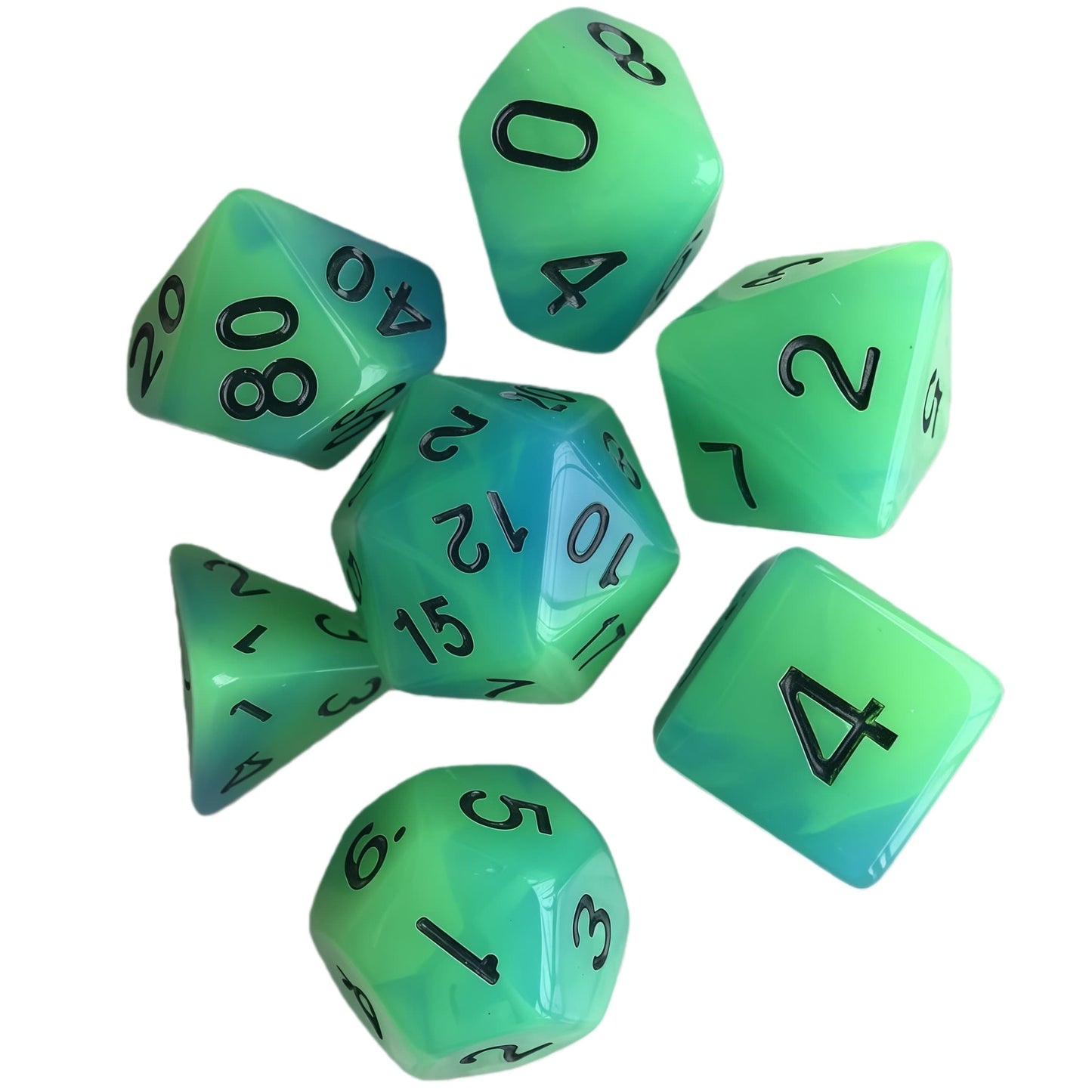 Acrylic Dice Duo-Tone Glow-in-the-Dark Polyhedral DnD D&D Dice Set