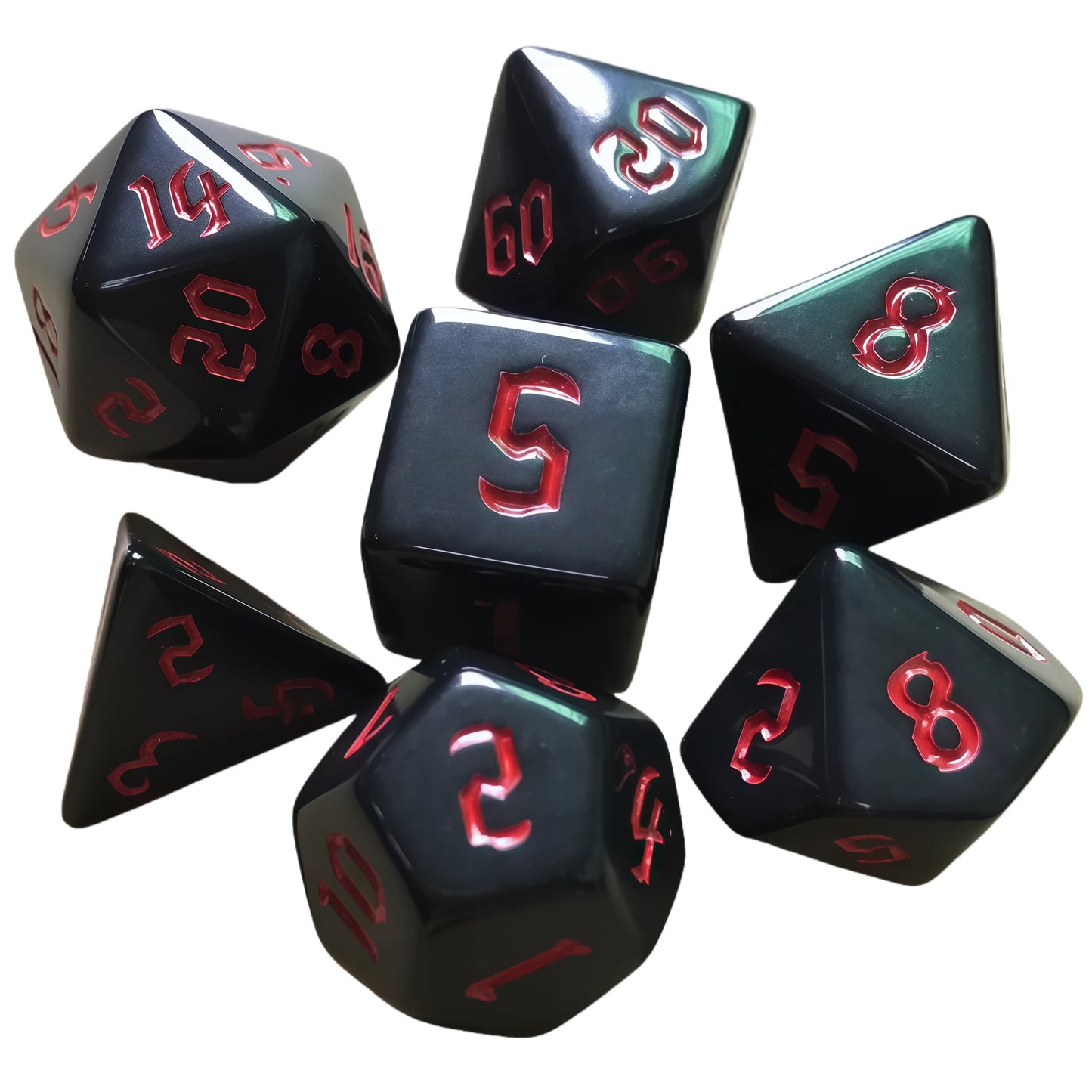 Acrylic Dice ‌Solid Black with Colorful Inked Polyhedral DnD D&D Dice Set