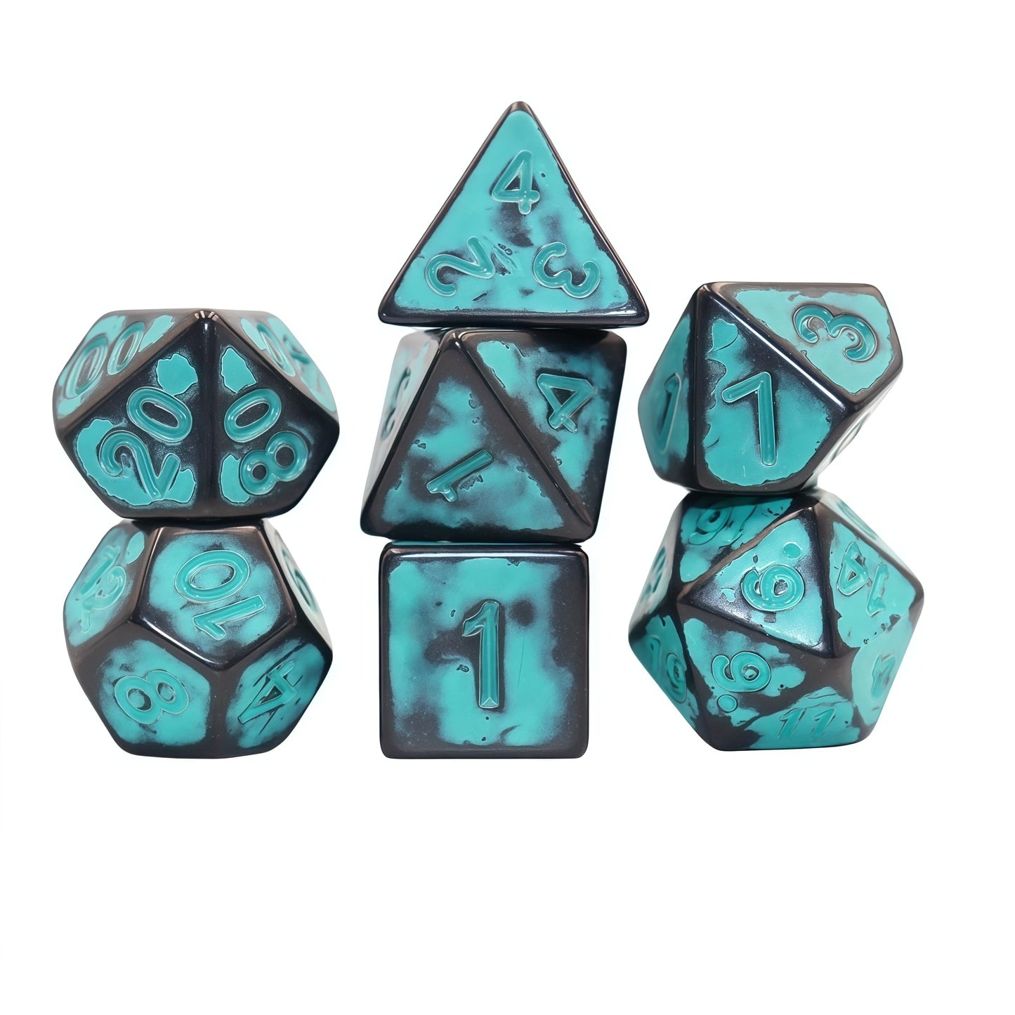 Acrylic Dice Antique Black Speckled Polyhedral DnD D&D Dice Set