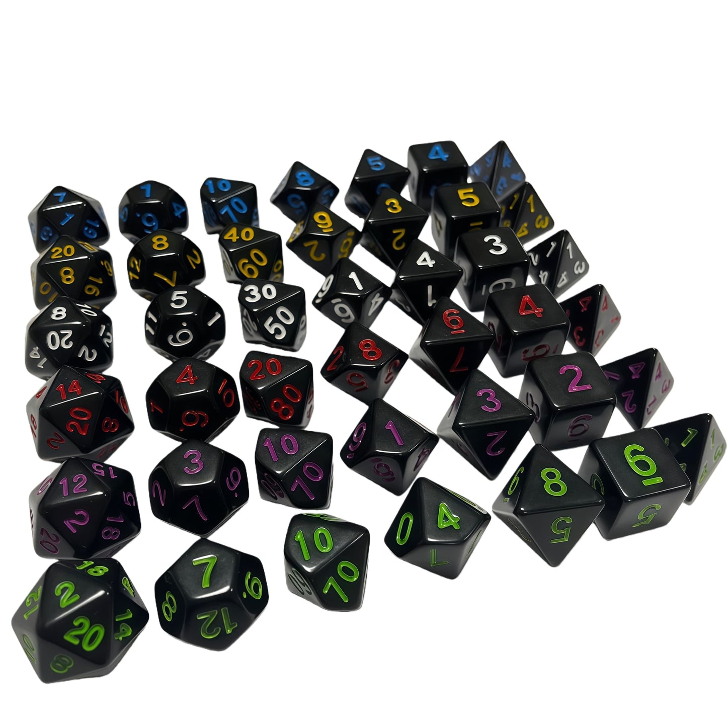 Acrylic Dice Solid Black with Colorful Inked Polyhedral DnD D&D Dice Set