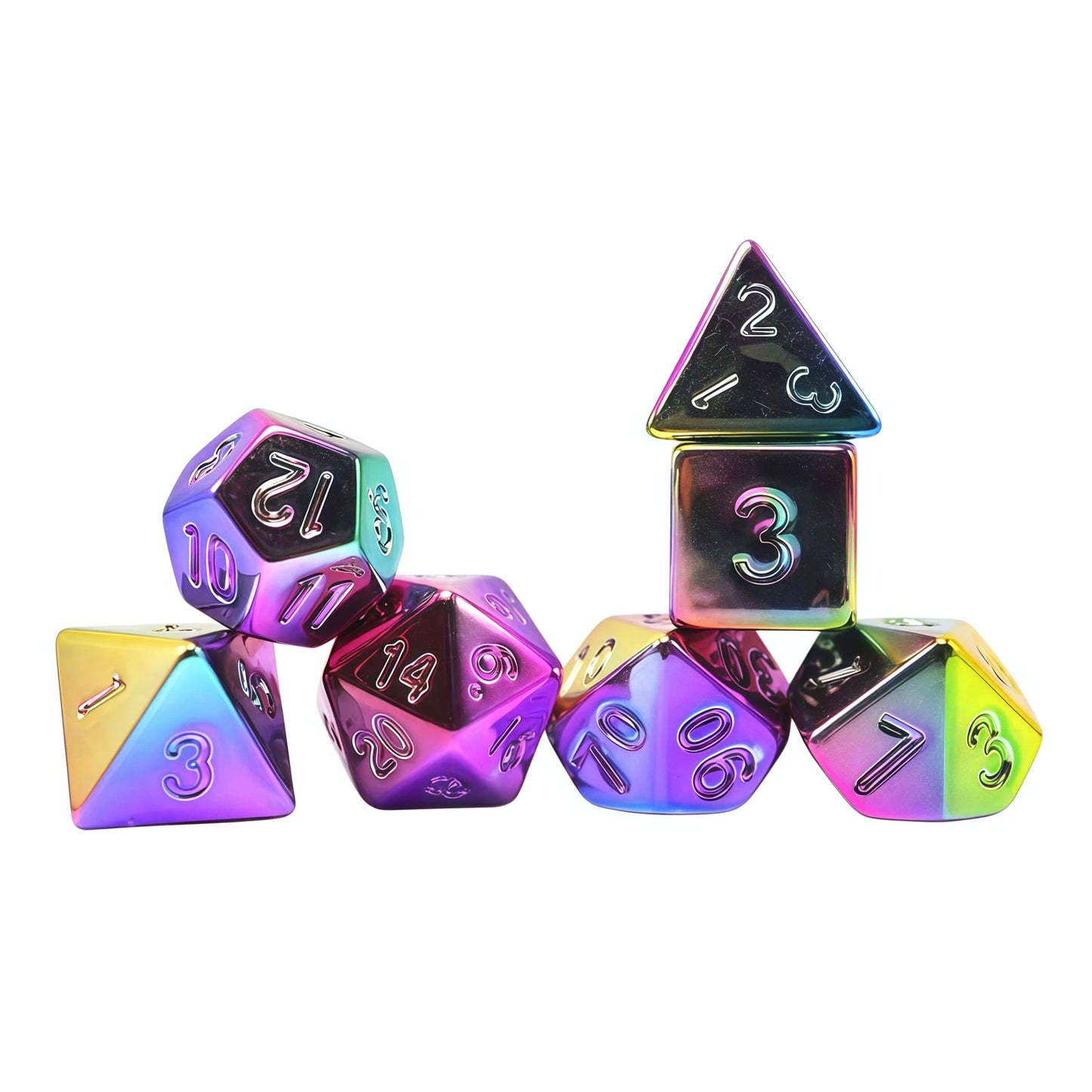 Acrylic Dice ‌Rainbow Electroplated Metallic Polyhedral DnD D&D Dice Set