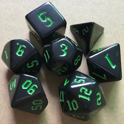Acrylic Dice ‌Solid Black with Colorful Inked Polyhedral DnD D&D Dice Set