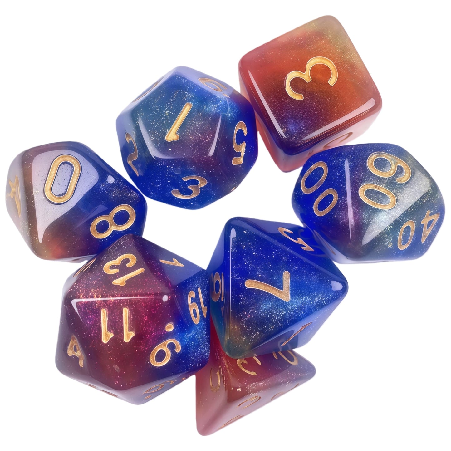 Acrylic Dice Galaxy Tri-Color Shift Chameleon Polyhedral DnD D&D Dice Set