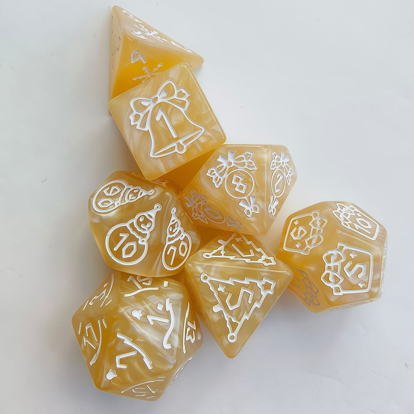 Acrylic Dice ‌‌Christmas Mother-of-Pearl Marbled Polyhedral DnD D&D Dice Set